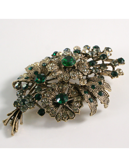 BROSZKA BROSZ BUKIET KWIATÓW Z  ZIELONYMI KAMIENIAMI  LOLITA AKCESORIA