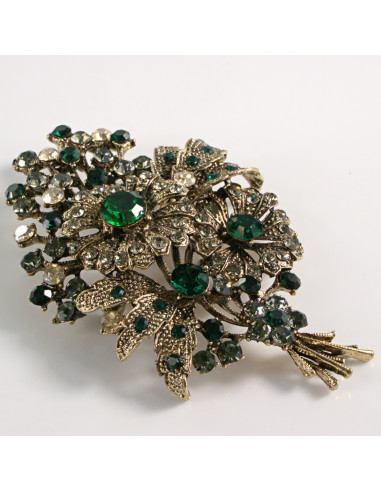 BROSZKA BROSZ BUKIET KWIATÓW Z  ZIELONYMI...