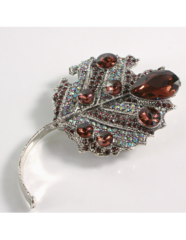 BROSZKA BROSZA DUŻY LIŚĆ Z KAMIENIAMI  XL...