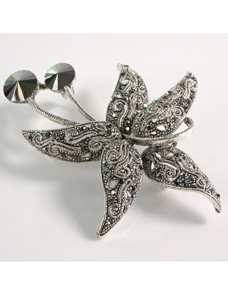 BROSZKA BROSZA DUŻY GRAFITOWY KWIAT  Z KAMIENIAMI XL  LOLITA AKCESORIA
