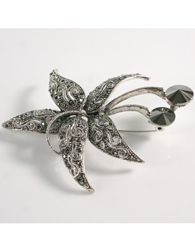 BROSZKA BROSZA DUŻY GRAFITOWY KWIAT  Z...