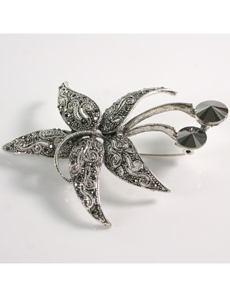 BROSZKA BROSZA DUŻY GRAFITOWY KWIAT  Z KAMIENIAMI XL  LOLITA AKCESORIA