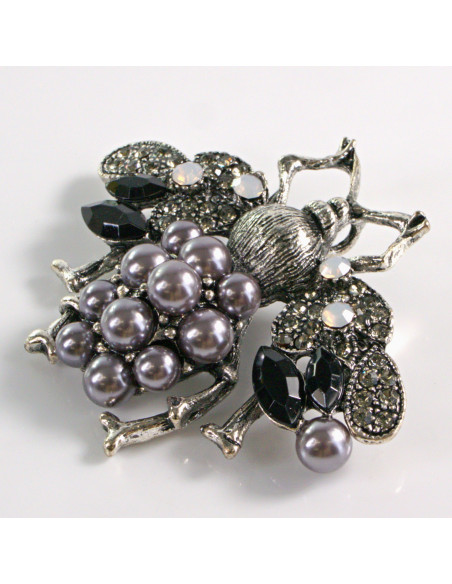 BROSZKA BROSZA GRAFITOWA MUCHA Z PEREŁKAMI PERŁY  LOLITA AKCESORIA