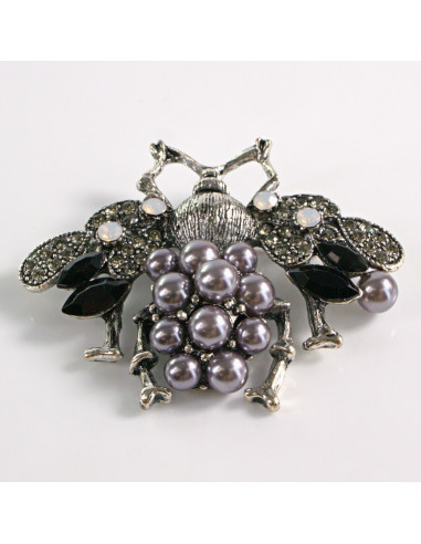 BROSZKA BROSZA GRAFITOWA MUCHA Z PEREŁKAMI...