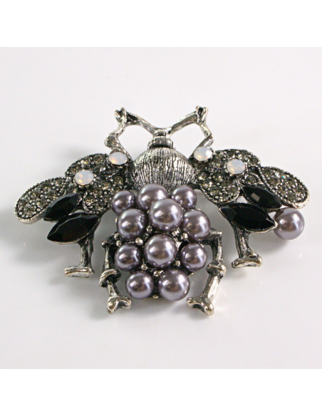 BROSZKA BROSZA GRAFITOWA MUCHA Z PEREŁKAMI PERŁY  LOLITA AKCESORIA