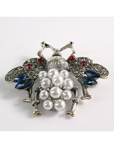 BROSZKA BROSZA KOLOROWA MUCHA Z PEREŁKAMI PERŁY  LOLITA AKCESORIA