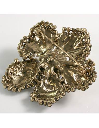 BROSZKA BROSZA DUŻY ZŁOTY KWIAT Z KAMIENIAMI...