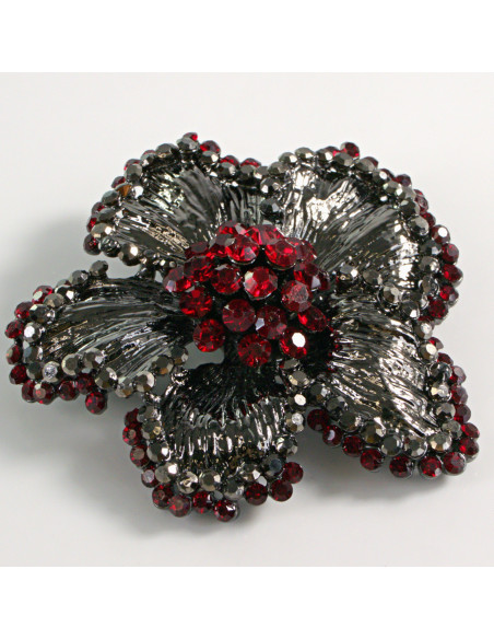BROSZKA BROSZA DUŻY GRAFITOWY KWIAT Z KAMIENIAMI  LOLITA AKCESORIA
