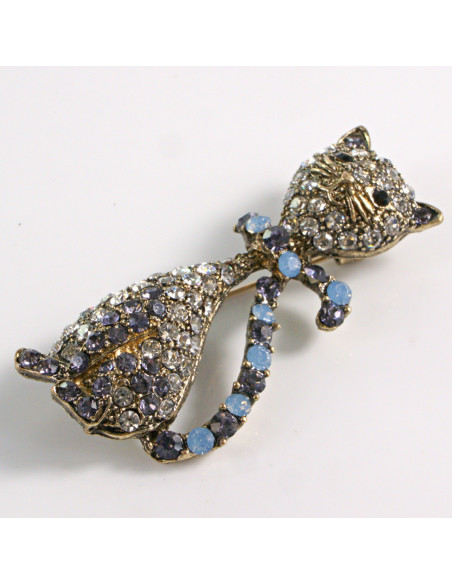 BROSZKA BROSZA KOT KOTEK Z NIEBIESKIMI KAMIENIAMI  LOLITA AKCESORIA