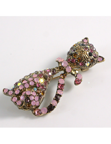 BROSZKA BROSZA KOT RÓŻOWY KOTEK Z KAMIENIAMI...