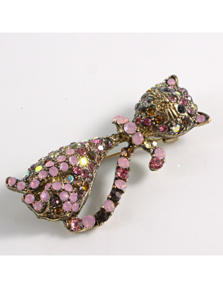 BROSZKA BROSZA KOT RÓŻOWY KOTEK Z KAMIENIAMI  LOLITA AKCESORIA