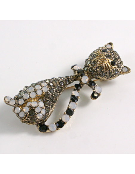 BROSZKA BROSZA KOT KOTEK Z BIAŁYMI KAMIENIAMI  LOLITA AKCESORIA