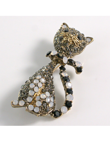 BROSZKA BROSZA KOT KOTEK Z BIAŁYMI KAMIENIAMI...