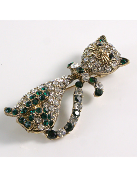 BROSZKA BROSZA KOT KOTEK Z ZIELONYMI KAMIENIAMI  LOLITA AKCESORIA