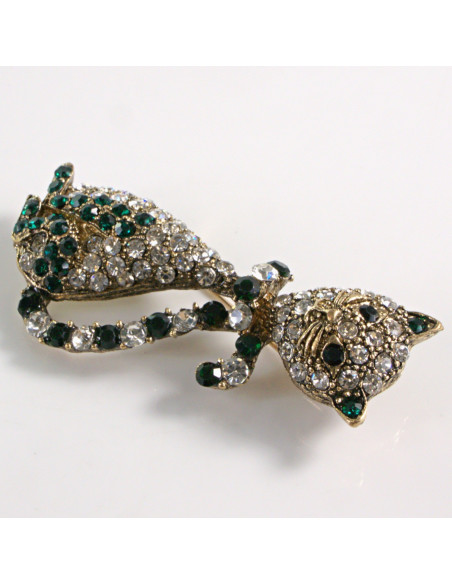 BROSZKA BROSZA KOT KOTEK Z ZIELONYMI KAMIENIAMI  LOLITA AKCESORIA