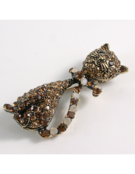 BROSZKA BROSZA KOT KOTEK Z BRĄZOWYMI KAMIENIAMI  LOLITA AKCESORIA