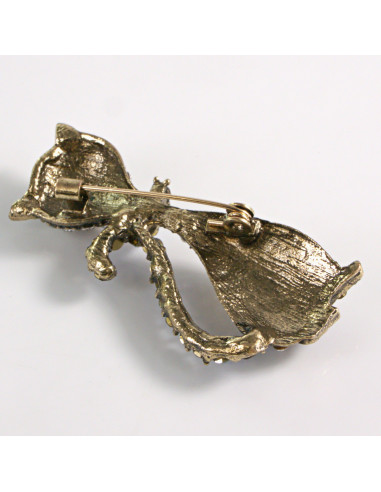 BROSZKA BROSZA KOT KOTEK Z BRĄZOWYMI KAMIENIAMI...