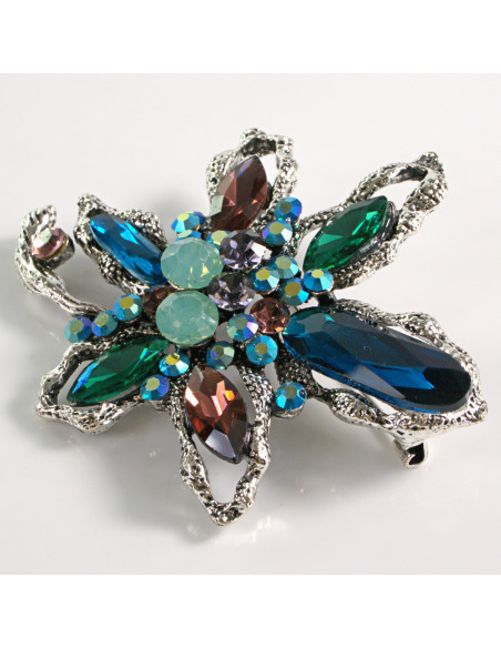 BROSZKA BROSZA DUŻY KWIAT Z NIEBIESKIMI KAMIENIAMI   LOLITA AKCESORIA