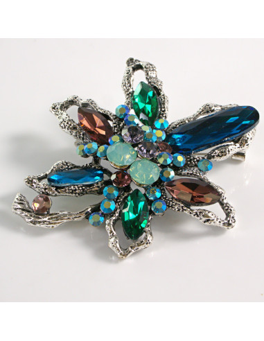 BROSZKA BROSZA DUŻY KWIAT Z NIEBIESKIMI...