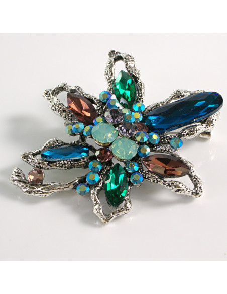 BROSZKA BROSZA DUŻY KWIAT Z NIEBIESKIMI KAMIENIAMI   LOLITA AKCESORIA