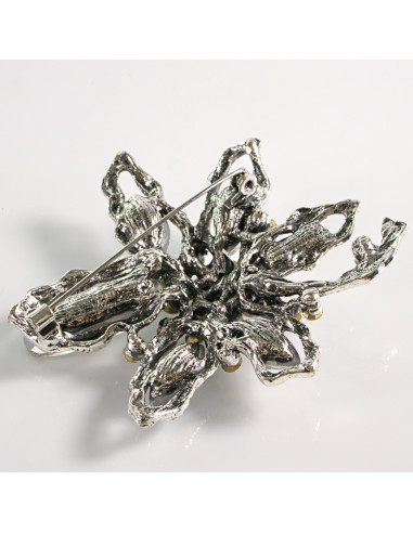 BROSZKA BROSZA DUŻY KWIAT Z NIEBIESKIMI...