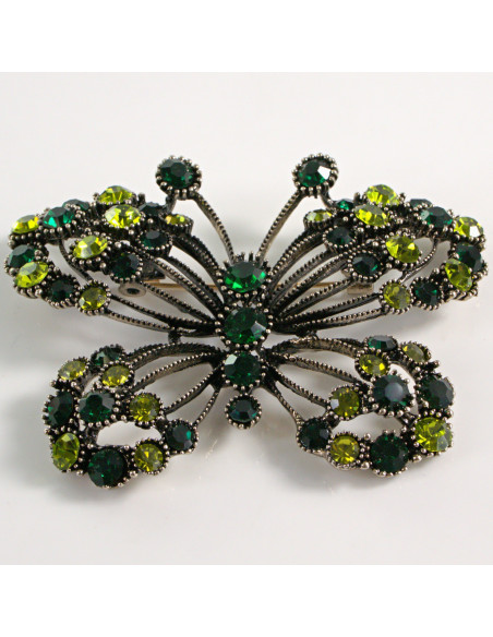BROSZKA BROSZA DUŻY AŻUROWY MOTYL Z ZIELONYMI KAMIENIAMI  LOLITA AKCESORIA