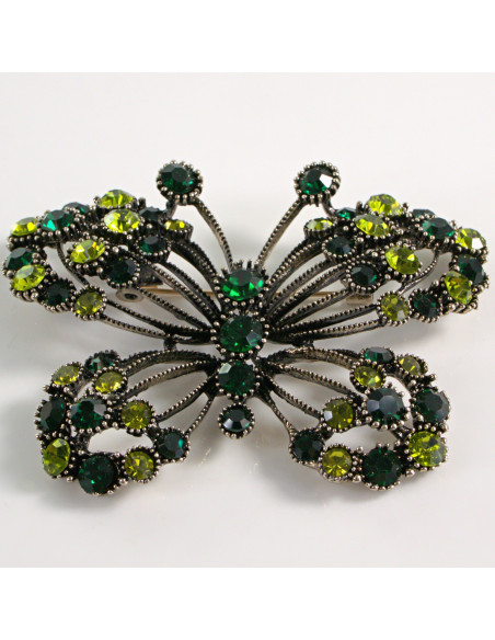 BROSZKA BROSZA DUŻY AŻUROWY MOTYL Z ZIELONYMI KAMIENIAMI  LOLITA AKCESORIA