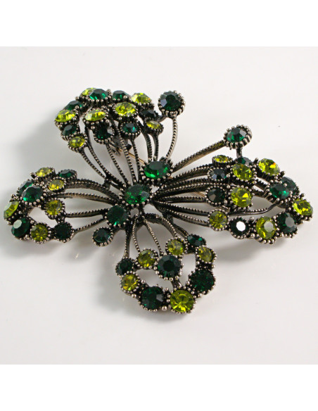 BROSZKA BROSZA DUŻY AŻUROWY MOTYL Z ZIELONYMI KAMIENIAMI  LOLITA AKCESORIA