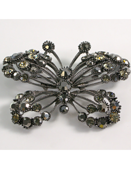 BROSZKA BROSZA DUŻY AŻUROWY MOTYL GRAFITOWE KAMIENIE LOLITA AKCESORIA