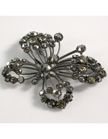 BROSZKA BROSZA DUŻY AŻUROWY MOTYL GRAFITOWE KAMIENIE LOLITA AKCESORIA