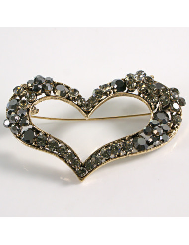 BROSZKA BROSZA DUŻE SZARE SERCE Z CYRKONIAMI XL...