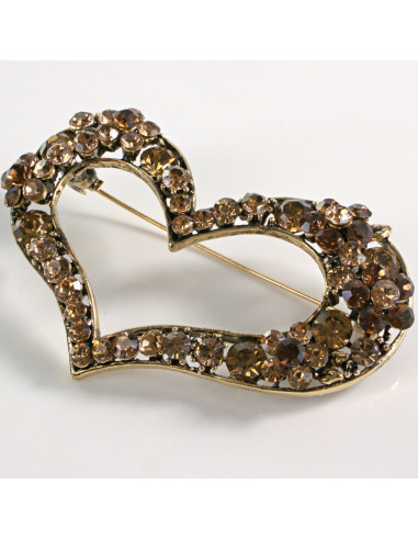 BROSZKA BROSZA DUŻE MIODOWE SERCE Z CYRKONIAMI...