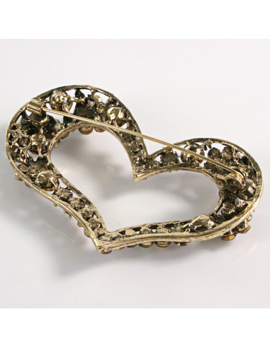 BROSZKA BROSZA DUŻE MIODOWE SERCE Z CYRKONIAMI...