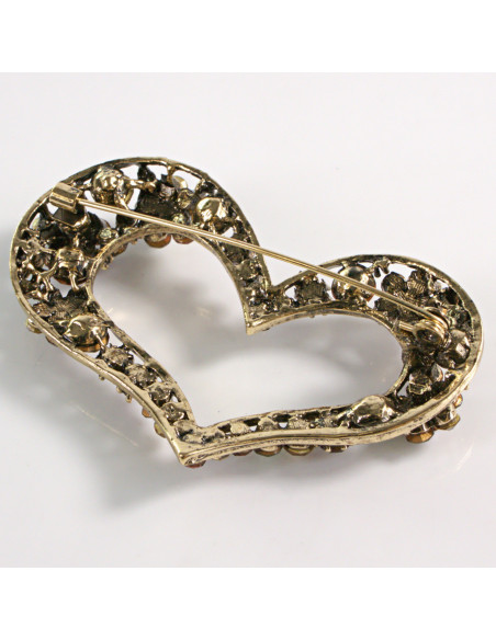 BROSZKA BROSZA DUŻE MIODOWE SERCE Z CYRKONIAMI XL LOLITA AKCESORIA