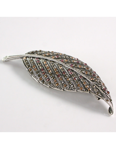 BROSZKA BROSZA SREBRNY LIŚĆ LISTEK Z ROŻOWYMI  CYRKONIAMI LOLITA AKCESORIA
