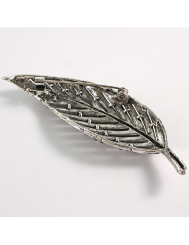 BROSZKA BROSZA SREBRNY LIŚĆ LISTEK Z ROŻOWYMI...