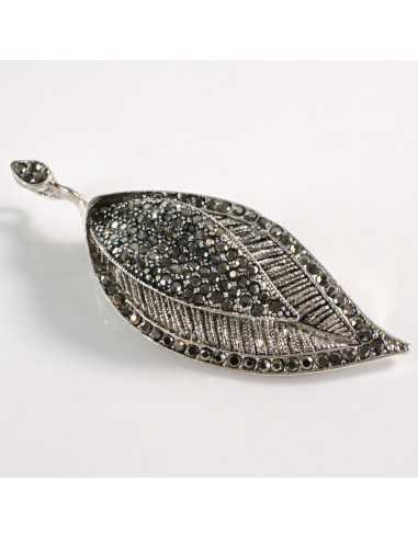 BROSZKA BROSZA SREBRNY LIŚĆ LISTEK Z CYRKONIAMI...