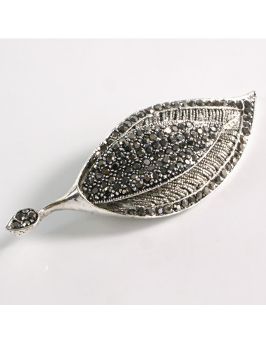 BROSZKA BROSZA SREBRNY LIŚĆ LISTEK Z CYRKONIAMI...