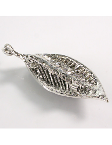 BROSZKA BROSZA SREBRNY LIŚĆ LISTEK Z CYRKONIAMI...