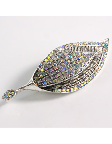 BROSZKA BROSZA SREBRNY LIŚĆ LISTEK Z CYRKONIAMI...