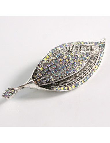 BROSZKA BROSZA SREBRNY LIŚĆ LISTEK Z CYRKONIAMI...