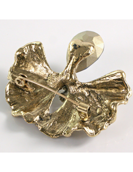 BROSZKA BROSZA ZŁOTY LIŚĆ MIŁORZĘBU Z NIEBIESKIM KAMIENIEM LOLITA AKCESORIA