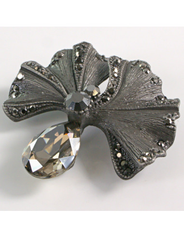 BROSZKA BROSZA SZARY LIŚĆ MIŁORZĘBU Z KAMIENIEM...