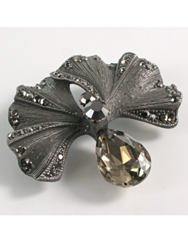 BROSZKA BROSZA SZARY LIŚĆ MIŁORZĘBU Z KAMIENIEM...