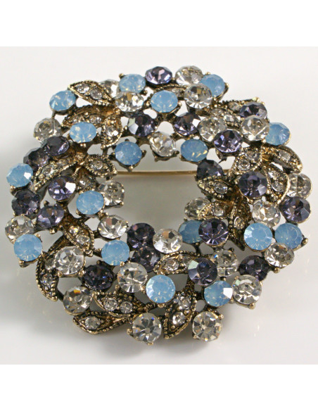 BROSZKA BROSZA VINTAGE WIENIEC NIEBIESKE CYRKONIE  LOLITA AKCESORIA