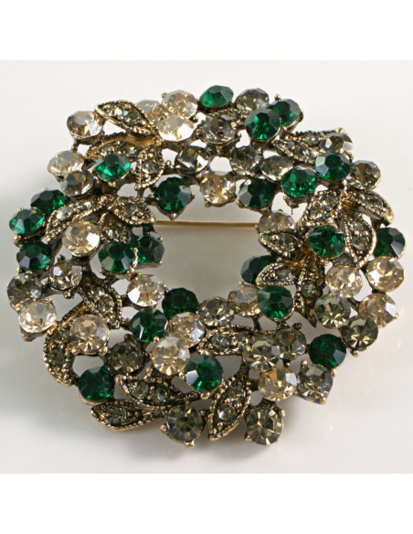 BROSZKA BROSZA VINTAGE WIENIEC ZIELONY CYRKONIE  LOLITA AKCESORIA