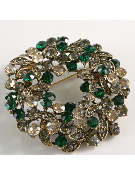 BROSZKA BROSZA VINTAGE WIENIEC ZIELONY CYRKONIE  LOLITA AKCESORIA