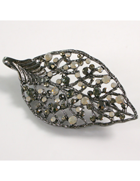 BROSZKA BROSZA  AŻUROWY LIŚĆ LISTEK SZARO-BEŻOWE  CYRKONIE LOLITA AKCESORIA