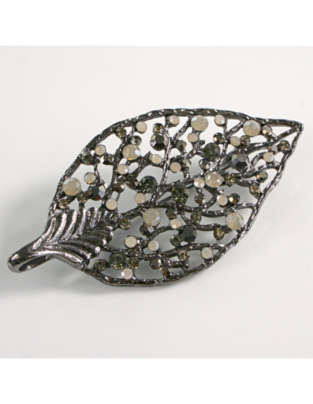 BROSZKA BROSZA  AŻUROWY LIŚĆ LISTEK SZARO-BEŻOWE  CYRKONIE LOLITA AKCESORIA