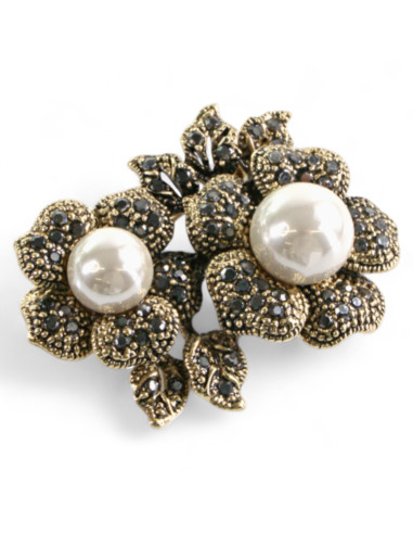 Klasyczna Broszka Brosza stare złoto z perłą...